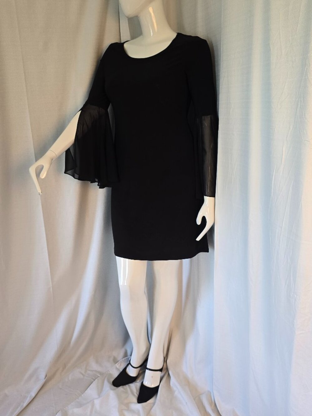 Classic R&M Richards Long Sheer Bell Sleeves Black Dress Size 12